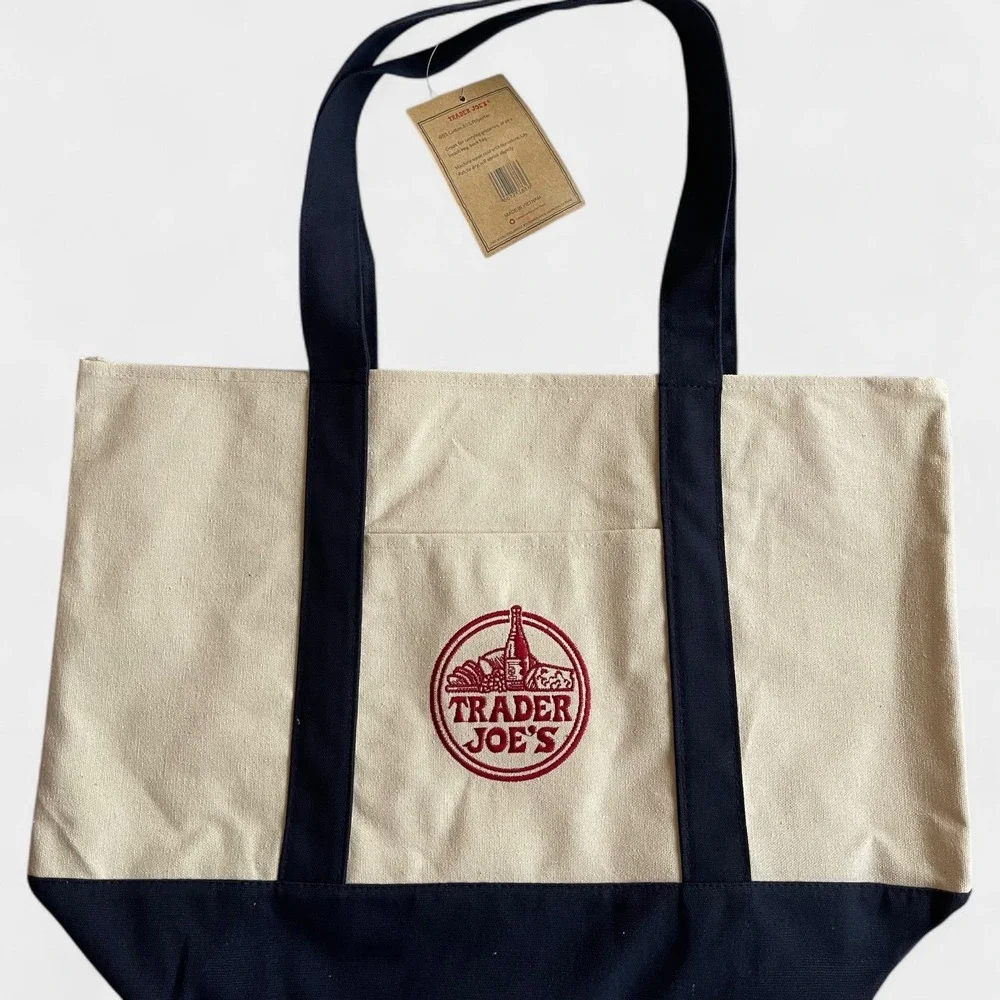 Trader Joe's Canvas Tote Shopping Bag - LARGE BLUE-*NEW with TAGS*
